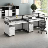 Modular Rectangular Wood Gray Large Storage Office Desk Set Image - 19