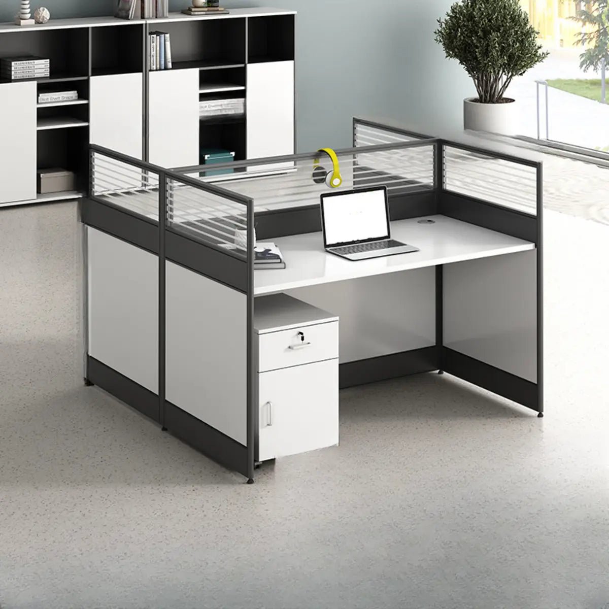 Modular Rectangular Wood Gray Large Storage Office Desk Set Image - 21