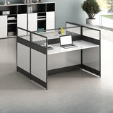 Modular Rectangular Wood Gray Large Storage Office Desk Set Image - 23