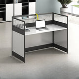 Modular Rectangular Wood Gray Large Storage Office Desk Set Image - 25