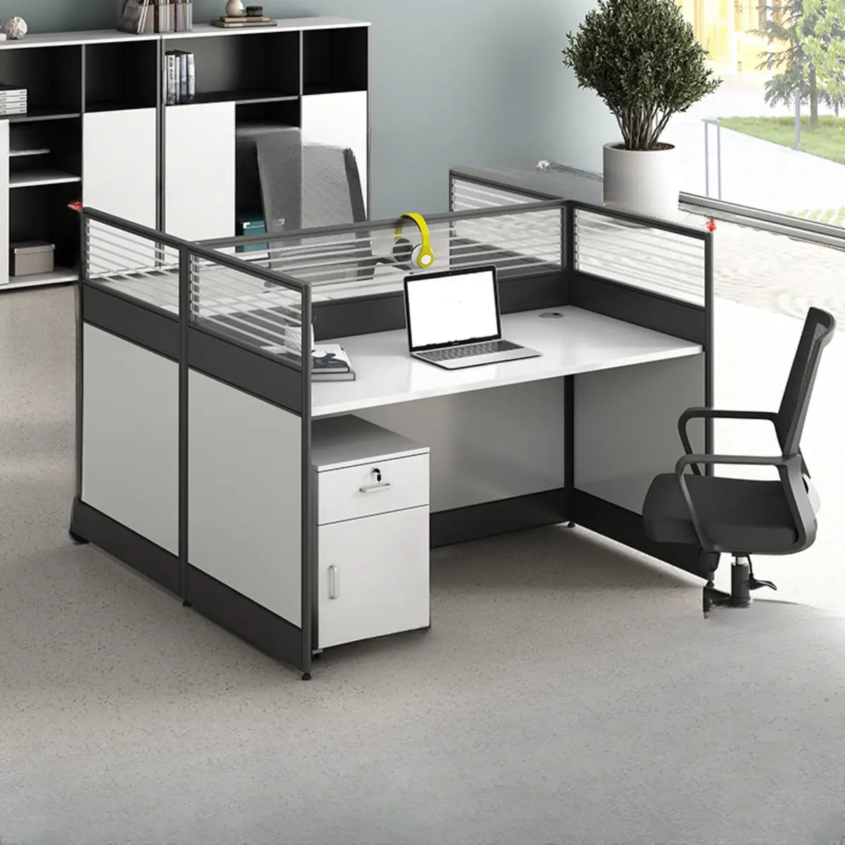 Modular Rectangular Wood Gray Large Storage Office Desk Set Image - 28