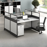 Modular Rectangular Wood Gray Large Storage Office Desk Set Image - 28