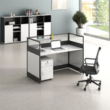 Modular Rectangular Wood Gray Large Storage Office Desk Set Image - 3