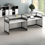 Modular Rectangular Wood Gray Large Storage Office Desk Set Image - 30