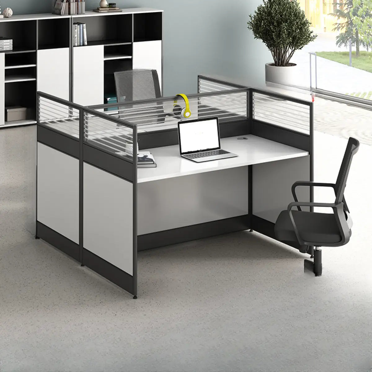 Modular Rectangular Wood Gray Large Storage Office Desk Set Image - 4