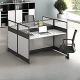 Modular Rectangular Wood Gray Large Storage Office Desk Set Image - 4