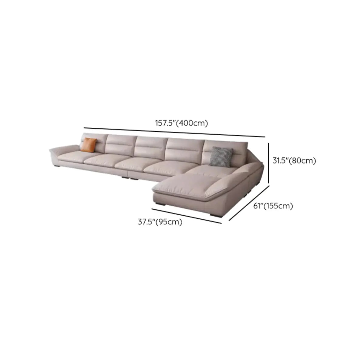 Modular Reversible Khaki Pillow Top Arm Sofa Chaise Image - 15