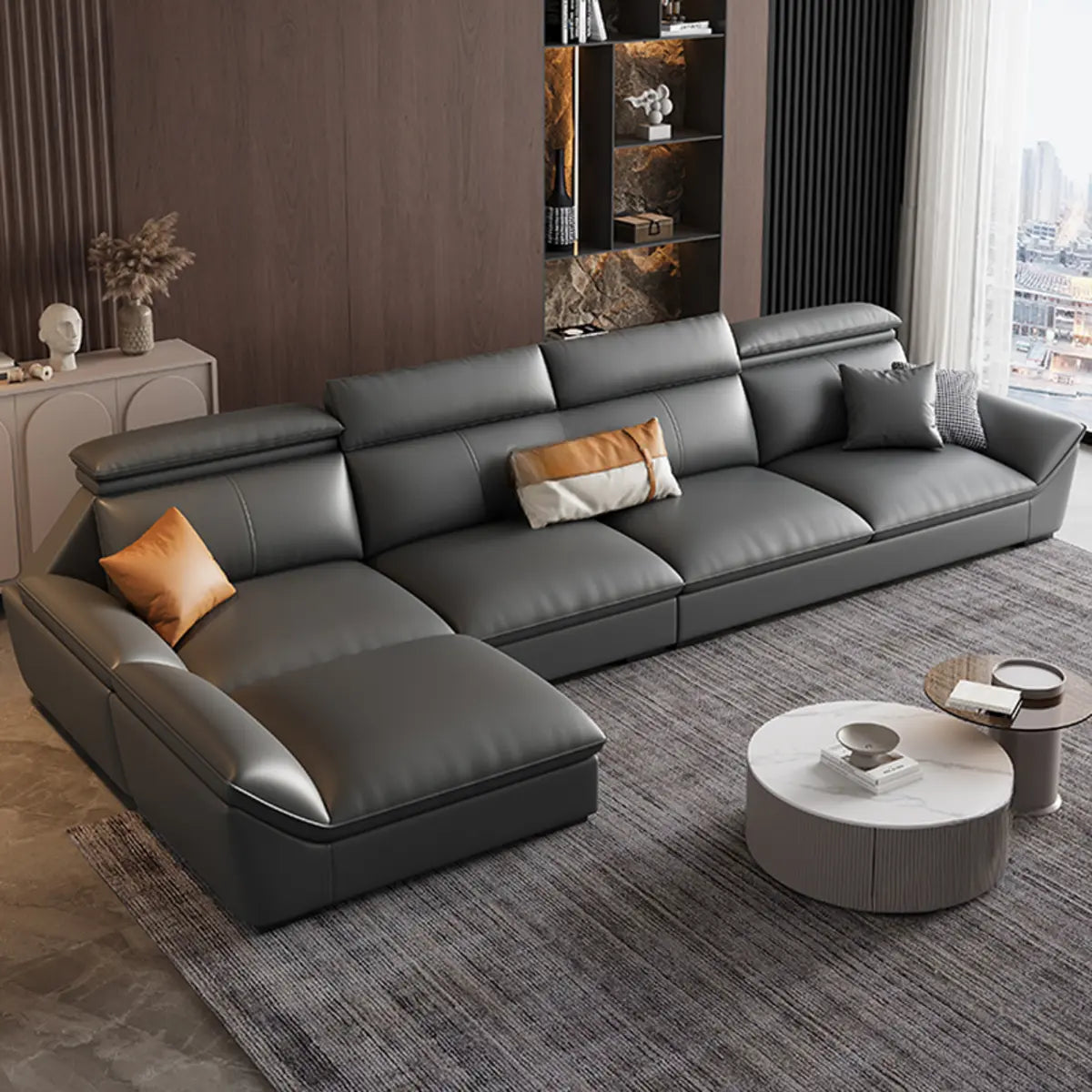 Modular Tear Resistant Genuine Leather Corner Sectional Image - 7