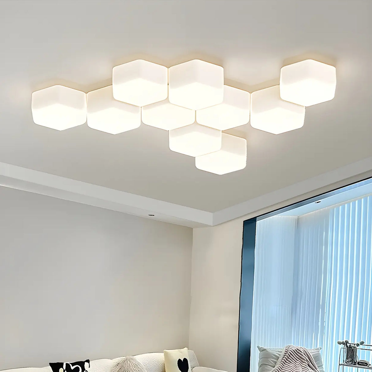 Modular White Hexagonal LED Flush Mount Ceiling Light Image - 1