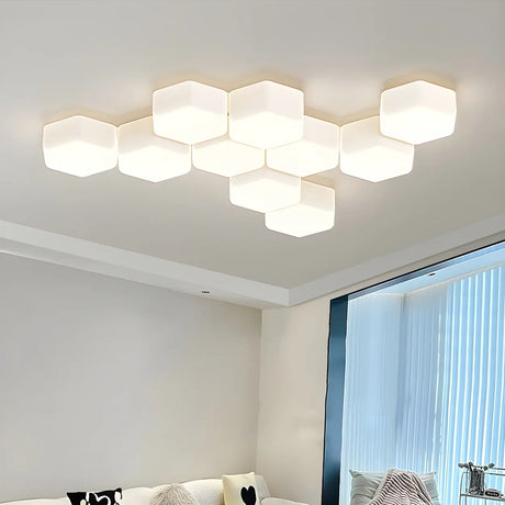 Modular White Hexagonal LED Flush Mount Ceiling Light Image - 1