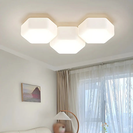 Modular White Hexagonal LED Flush Mount Ceiling Light Image - 2