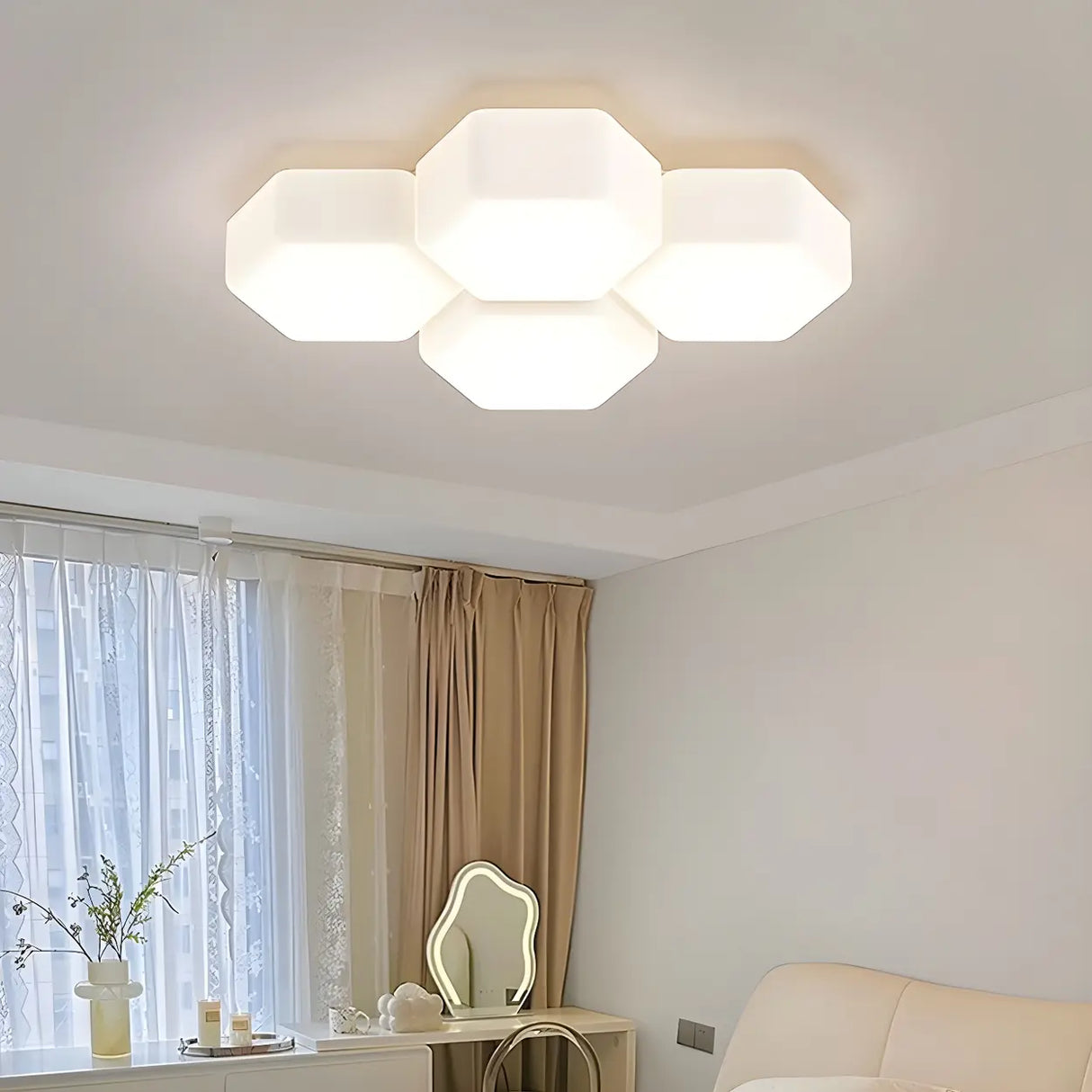 Modular White Hexagonal LED Flush Mount Ceiling Light Image - 3