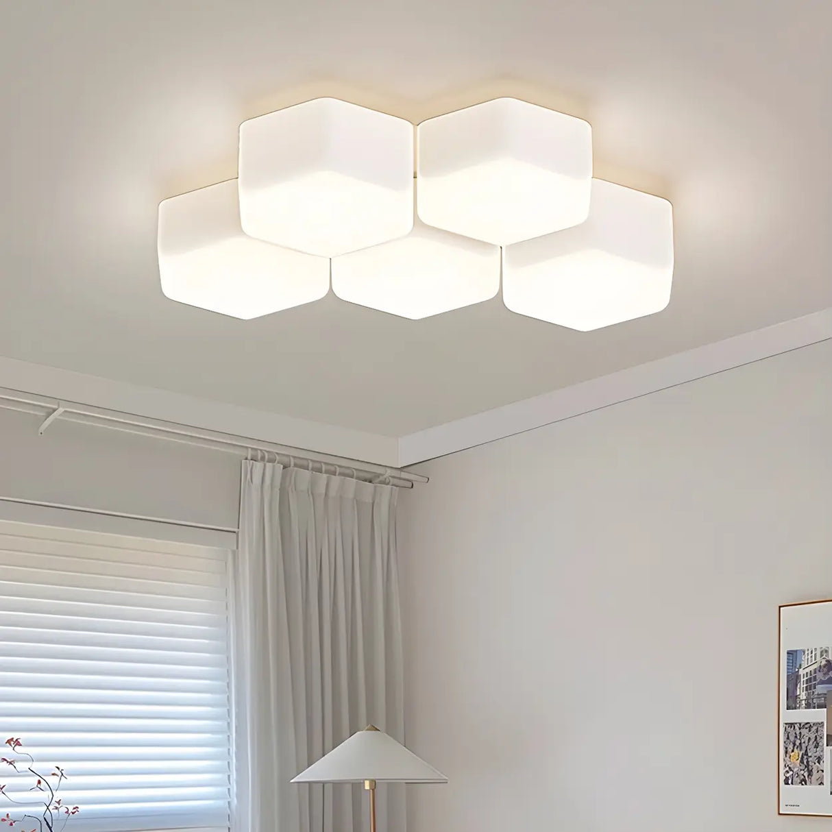 Modular White Hexagonal LED Flush Mount Ceiling Light Image - 5