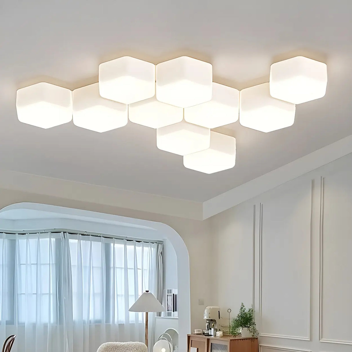 Modular White Hexagonal LED Flush Mount Ceiling Light Image - 9