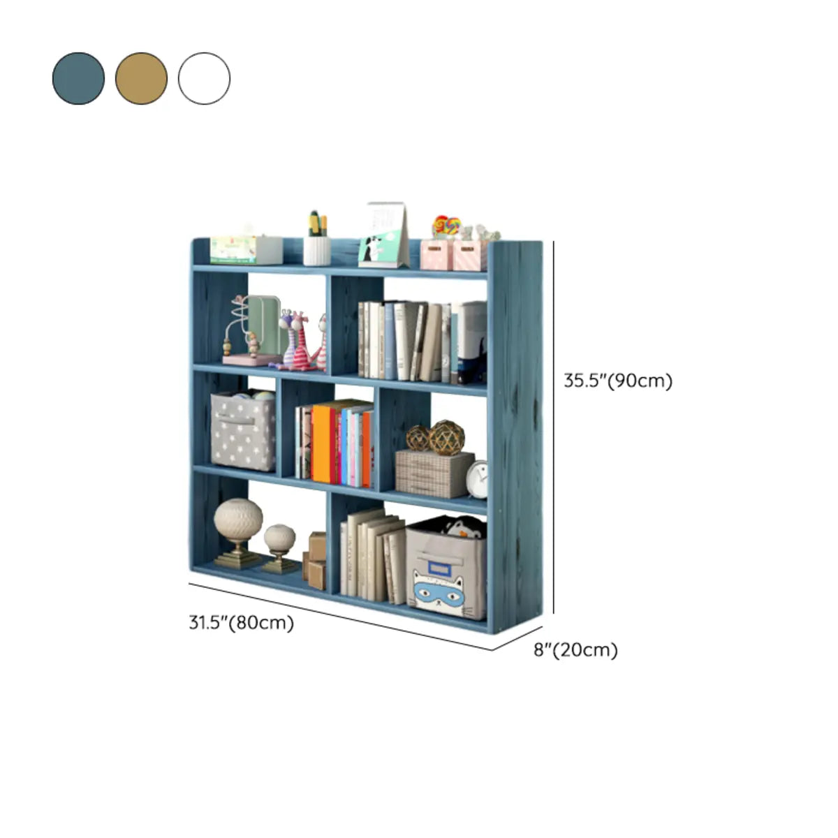 Modular White Wood Open Back 3-Shelf Display Bookcase 