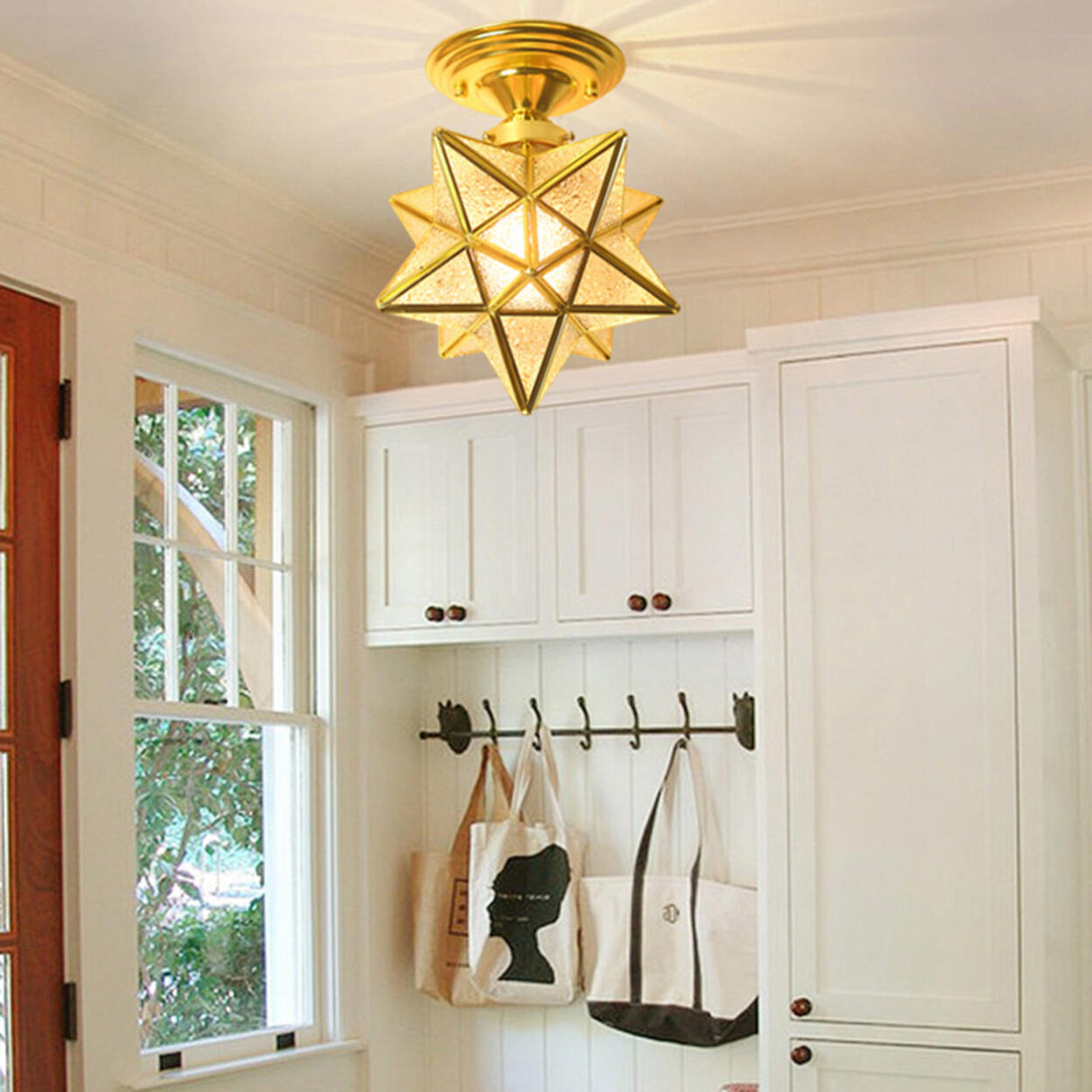 Moravian Gold Star Semi-Flush Mount Light Hallway Image - 4