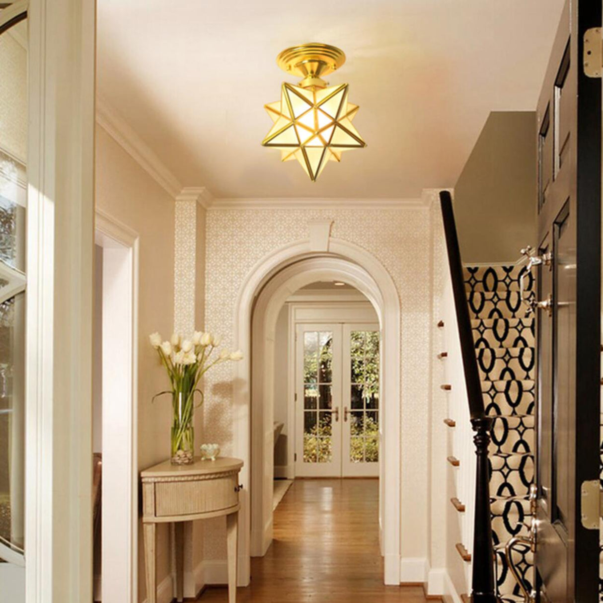 Moravian Gold Star Semi-Flush Mount Light Hallway Image - 6