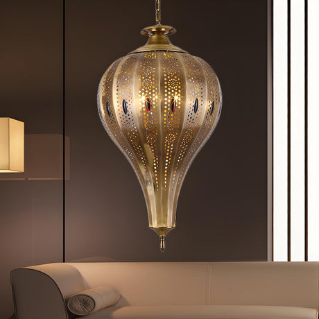 Moroccan Brass Teardrop Perforated Pendant Light Chandelier Image - 1