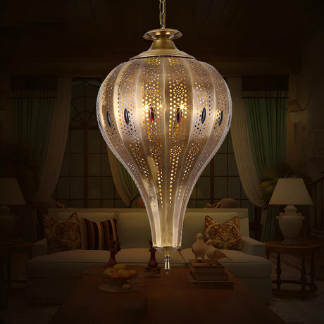 Moroccan Brass Teardrop Perforated Pendant Light Chandelier Image - 2