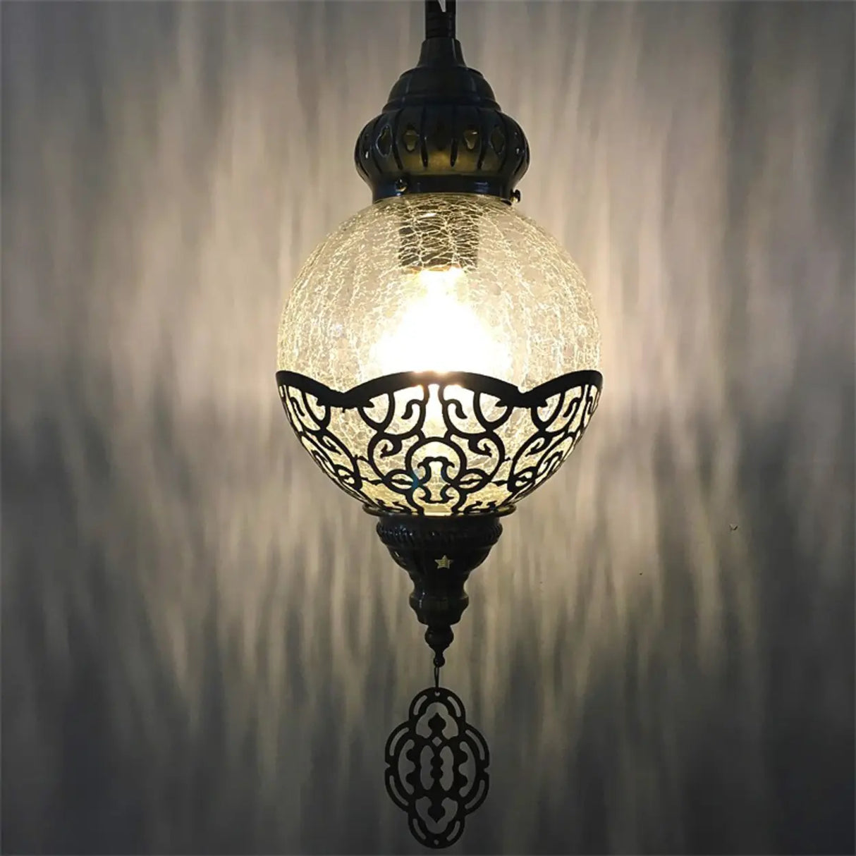 Moroccan Bronze Globe Lantern Restaurant Pendant Light Image - 4