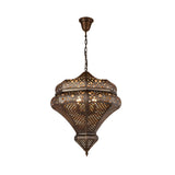 Moroccan Bronze Retro Dining Room Hollow Pendant Chandelier Image - 3