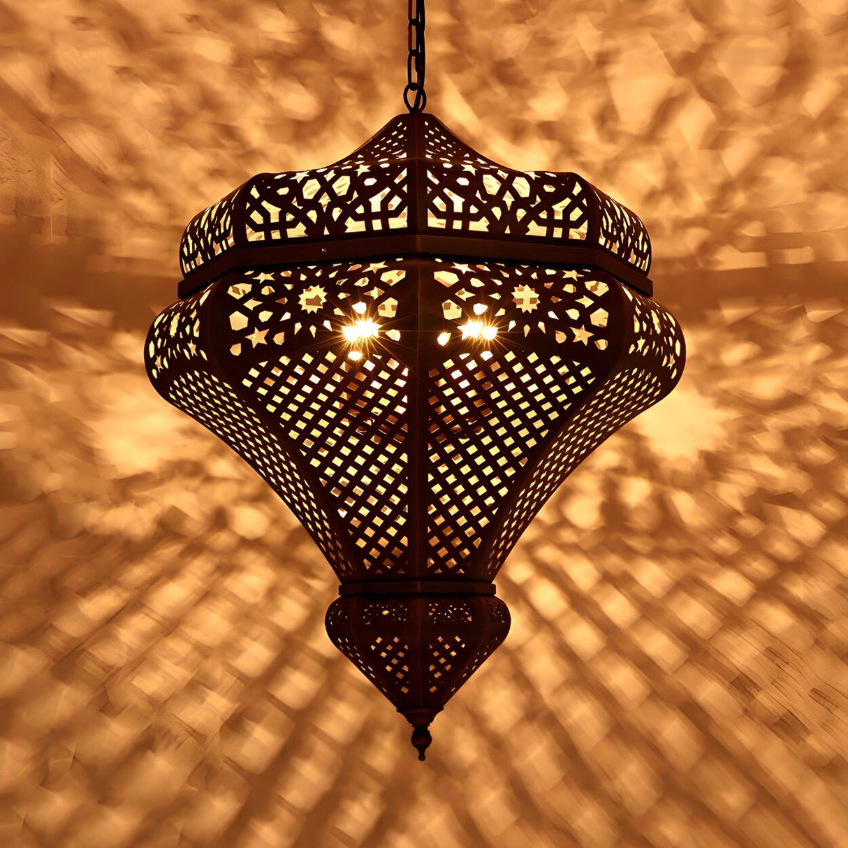 Moroccan Bronze Retro Dining Room Hollow Pendant Chandelier Image - 4