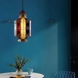 Moroccan Colorful Glass Lantern Chandelier Dining Room Image - 3