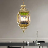 Moroccan Dining Room Brass Stained Glass Lantern Chandelier Image - 2