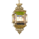 Moroccan Dining Room Brass Stained Glass Lantern Chandelier Image - 4