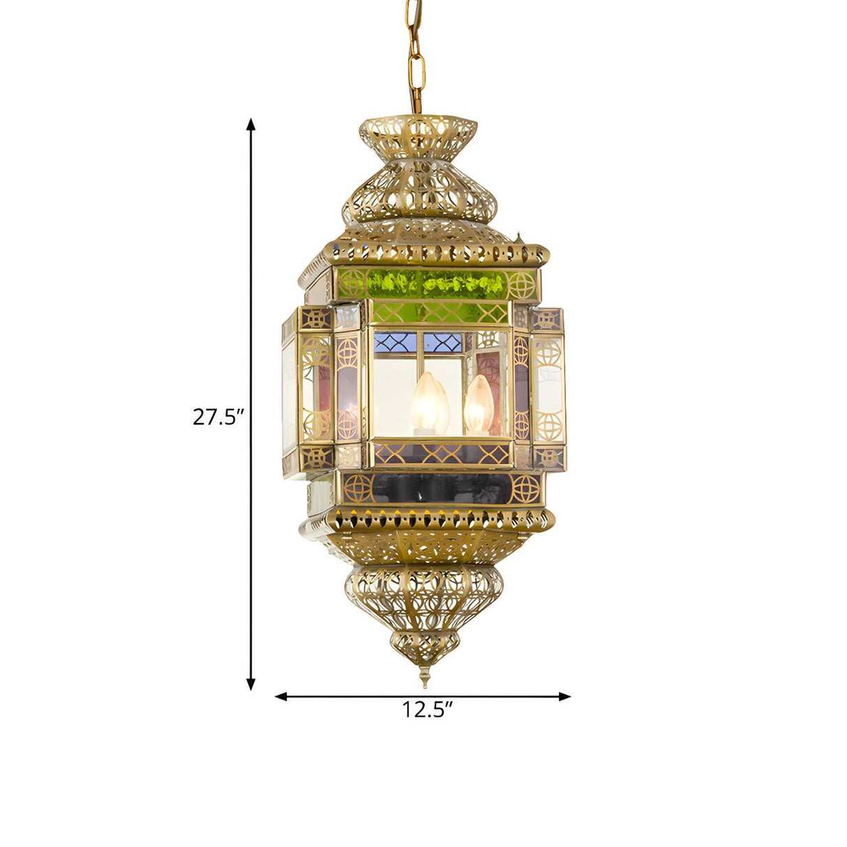 Moroccan Dining Room Brass Stained Glass Lantern Chandelier 