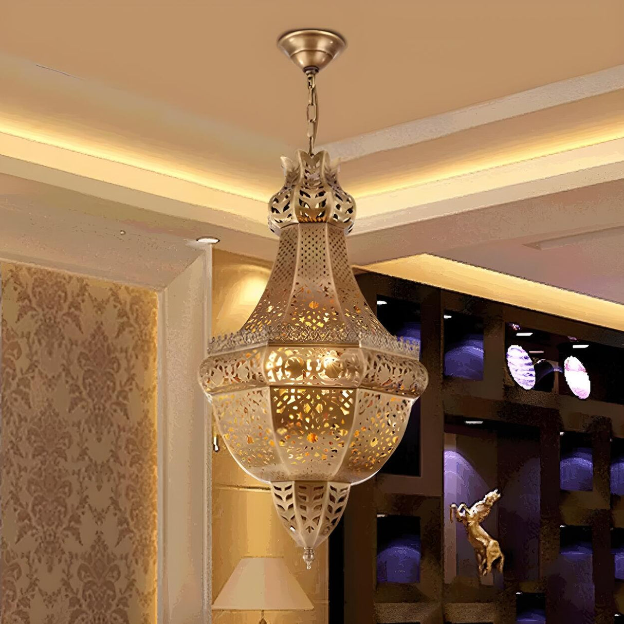 Moroccan Gold Pendant Light Lantern Chandelier Image - 2