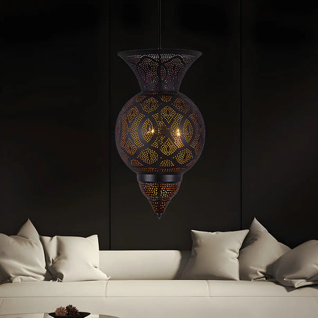 Moroccan Intricate Cutout Hanging Lantern Outdoor Chandelier Image - 2