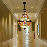 Moroccan Tiffany Round Stained Glass Geometric Chandelier Image - 3