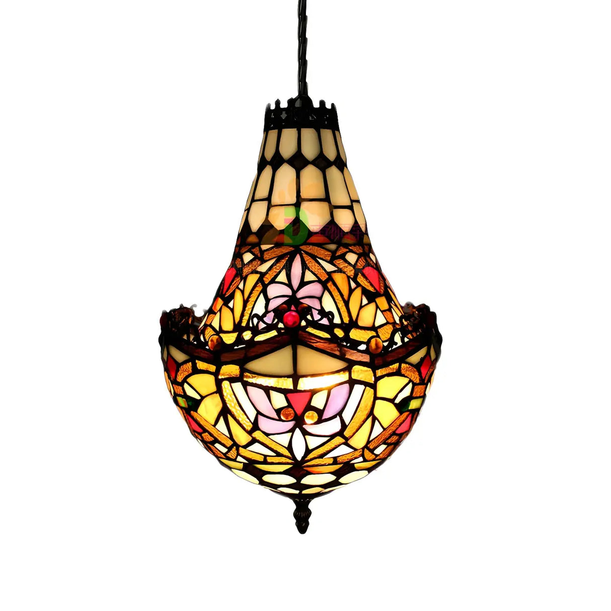 Moroccan Tiffany Round Stained Glass Geometric Chandelier Image - 4