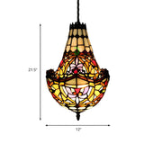 Moroccan Tiffany Round Stained Glass Geometric Chandelier Image - 6