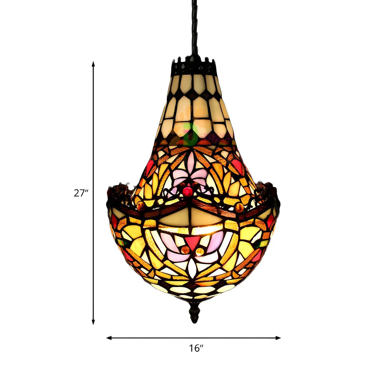 Moroccan Tiffany Round Stained Glass Geometric Chandelier Image - 7