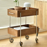 Movable Rectangular Wooden Brown Open Storage Kitchen Cart Image - 4