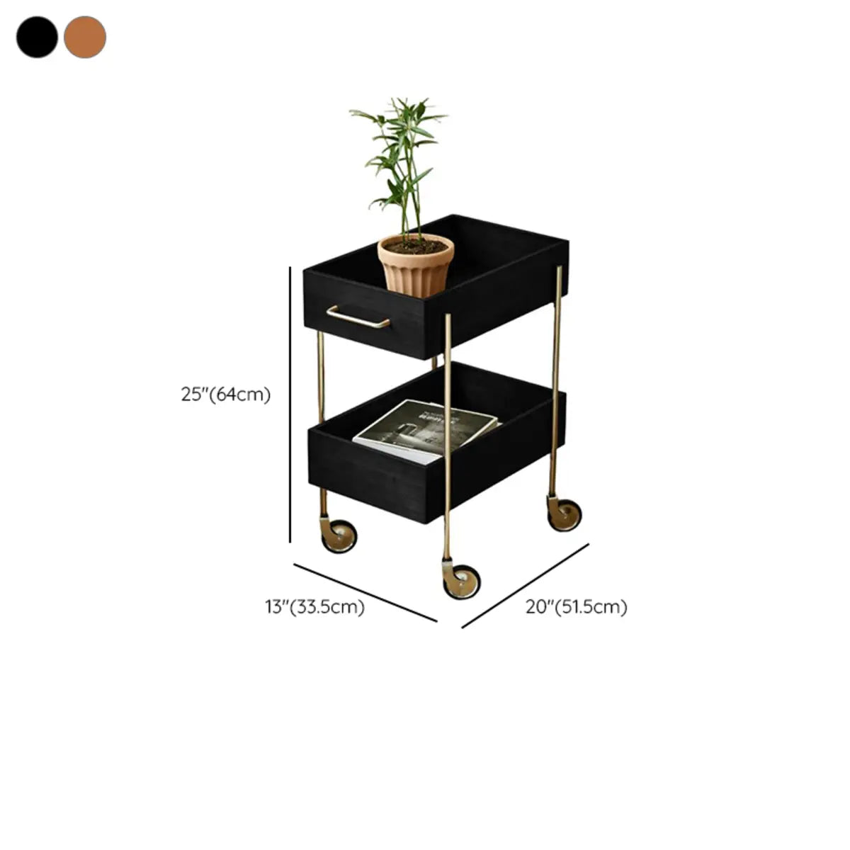 Movable Rectangular Wooden Brown Open Storage Kitchen Cart 