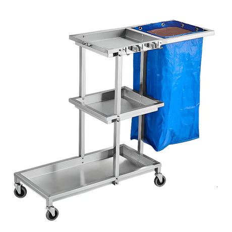 Movable Silver Metal Utility Cart with Tray and Shelves Image - 2