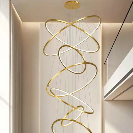 Multi-Circle LED Gold Acrylic Steel Foyer Chandelier Image - 1