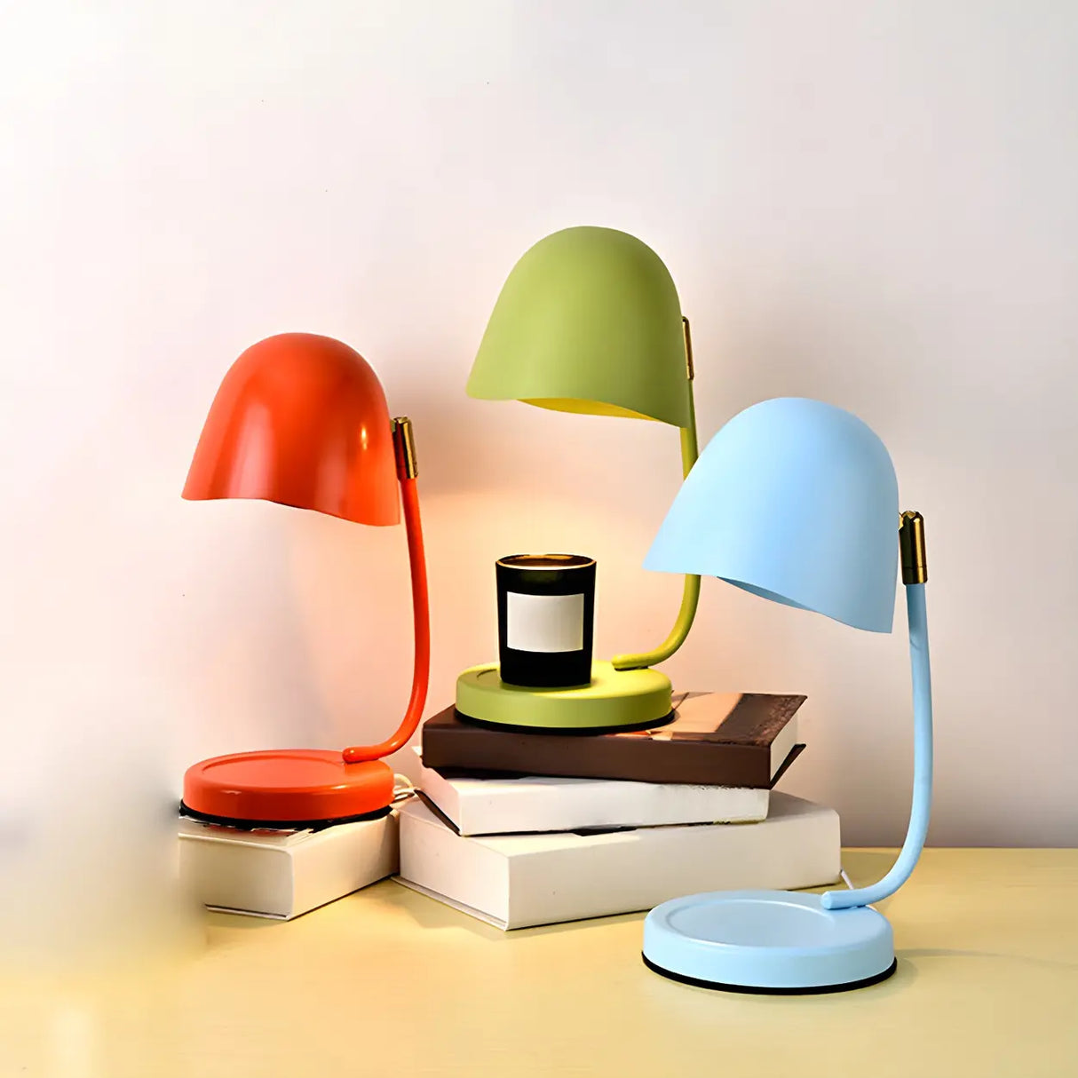 Multi-Color Egg Shape Metal Curved Bedside Table Lamp Image - 1