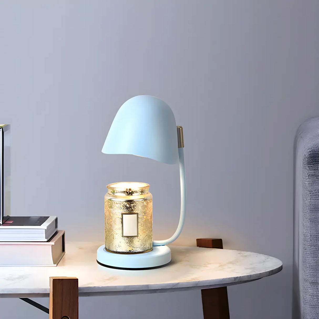 Multi-Color Egg Shape Metal Curved Bedside Table Lamp Image - 9