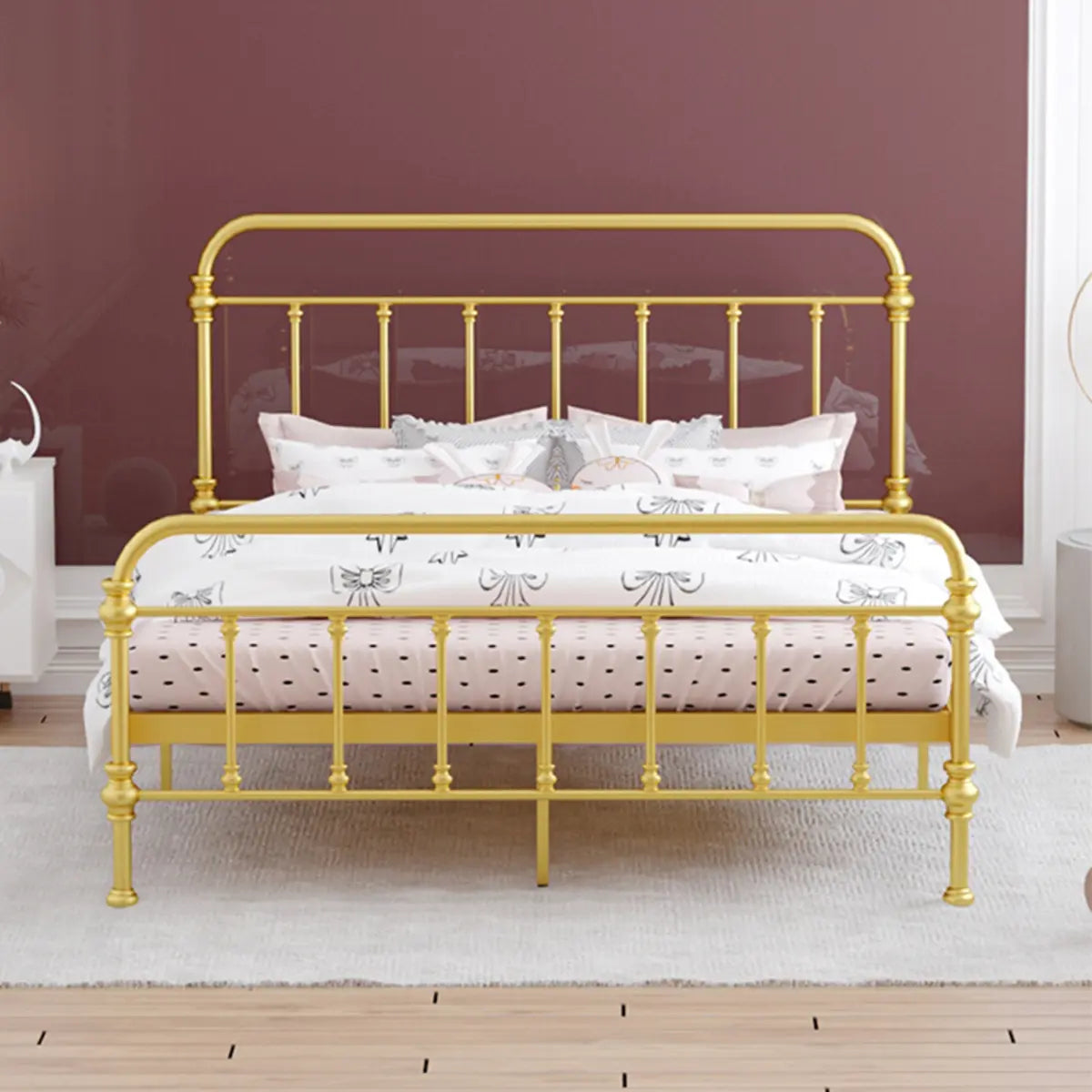 Multi-Color Headboard Metal Gold Open-Frame King Bed Image - 1