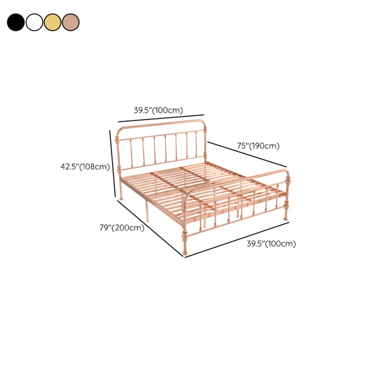 Multi-Color Headboard Metal Gold Open-Frame King Bed 