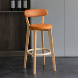 Multi-Color Round Leather Low Back Bar Stool Wood Image - 10