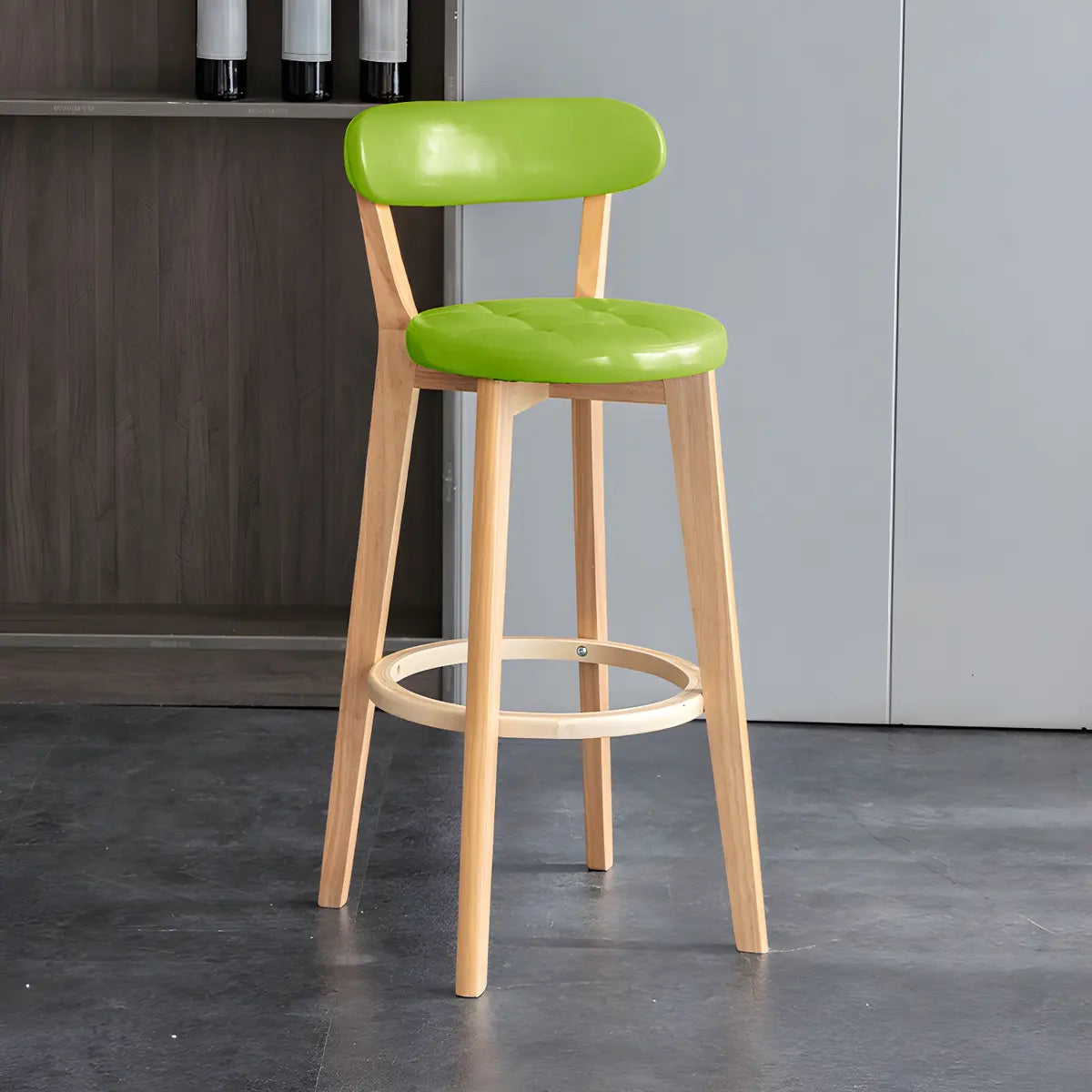 Multi-Color Round Leather Low Back Bar Stool Wood Image - 12