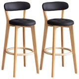 Multi-Color Round Leather Low Back Bar Stool Wood Image - 15