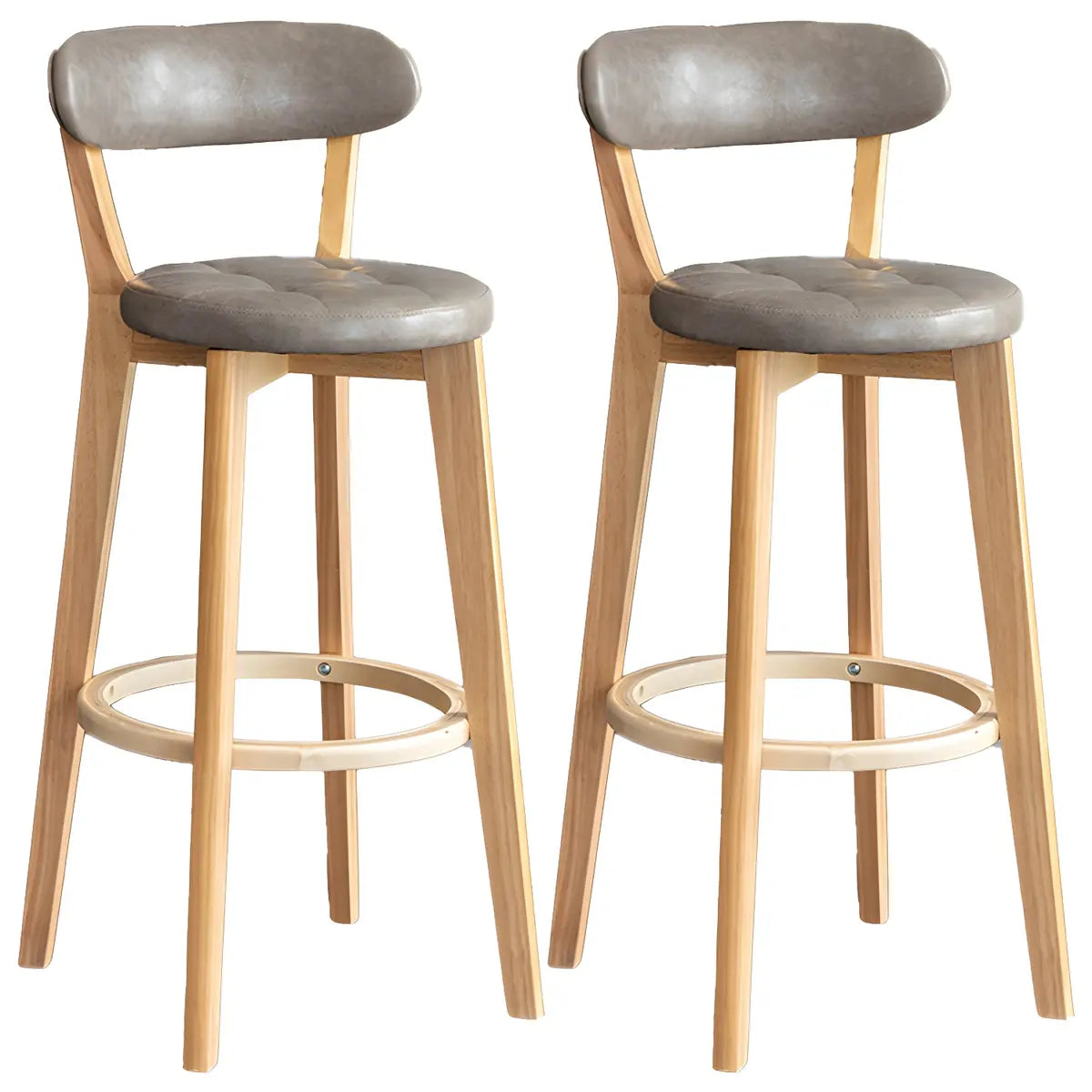 Multi-Color Round Leather Low Back Bar Stool Wood Image - 18