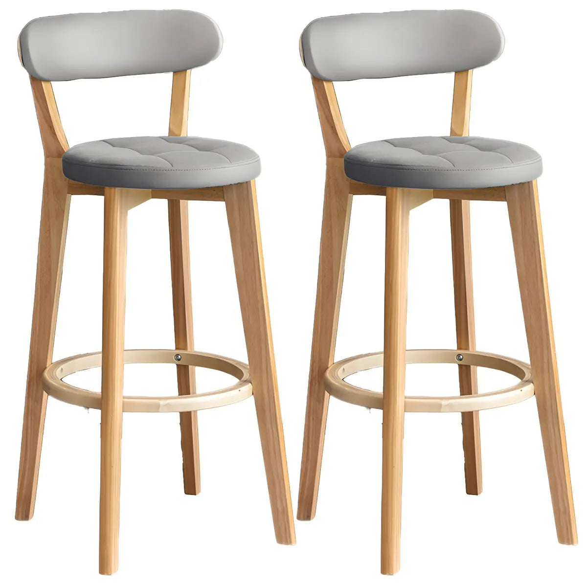 Multi-Color Round Leather Low Back Bar Stool Wood Image - 19