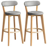 Multi-Color Round Leather Low Back Bar Stool Wood Image - 19